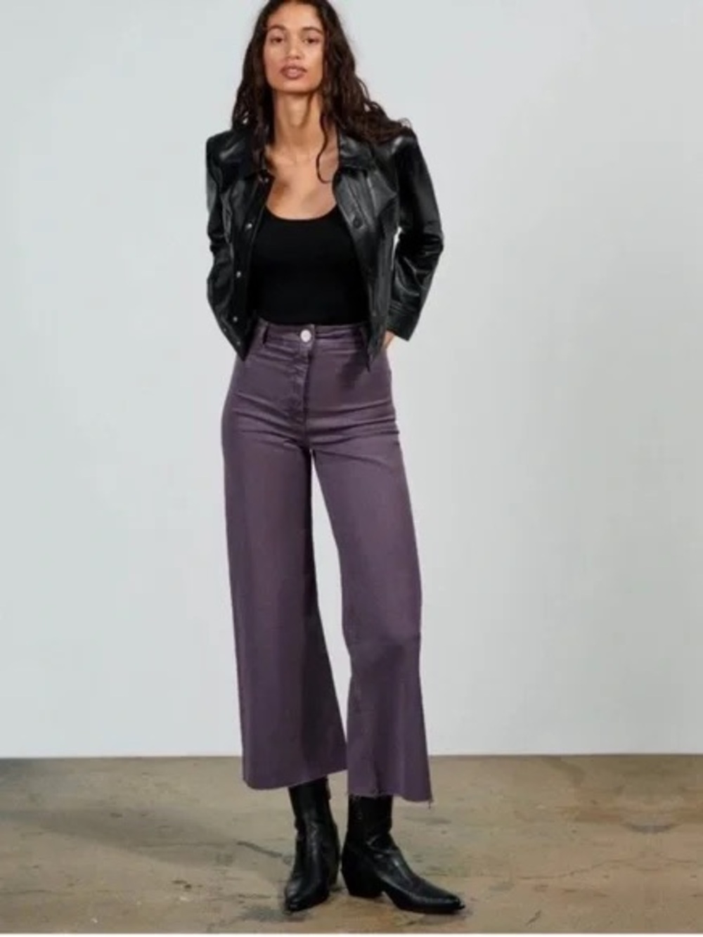 ZARA The Marine Straight Jeans Cropped Wide Leg in Lilac Sz. 10